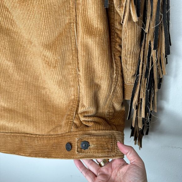 NWT Levis Karla Camel Tan Fringed Corduroy Long Trucker Button-Front Jacket XS - Picture 7 of 16
